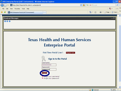 Screenshot of Portal Logon page